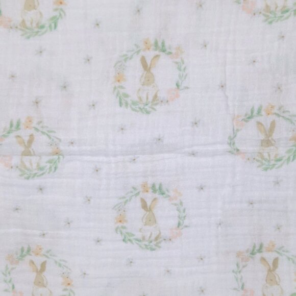 Aden + Anais Bunny Wreath White Muslin Swaddle Lovey Baby Blanket 43" X 45" - Picture 3 of 4